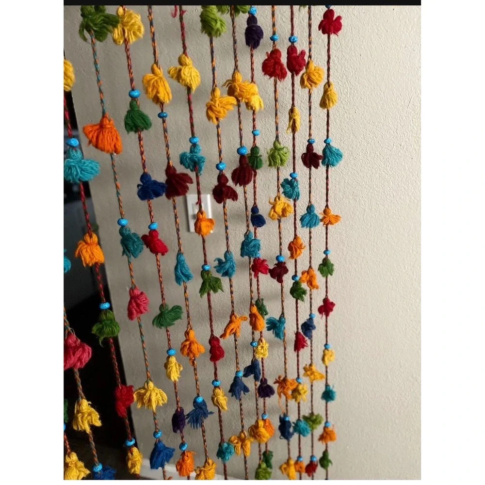 Boho Wool Handmade Beaded Door Curtain Colorful Tassel Room Divider Home Decor